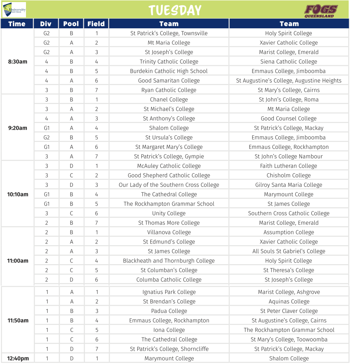 2025 Draw - Tuesday AM