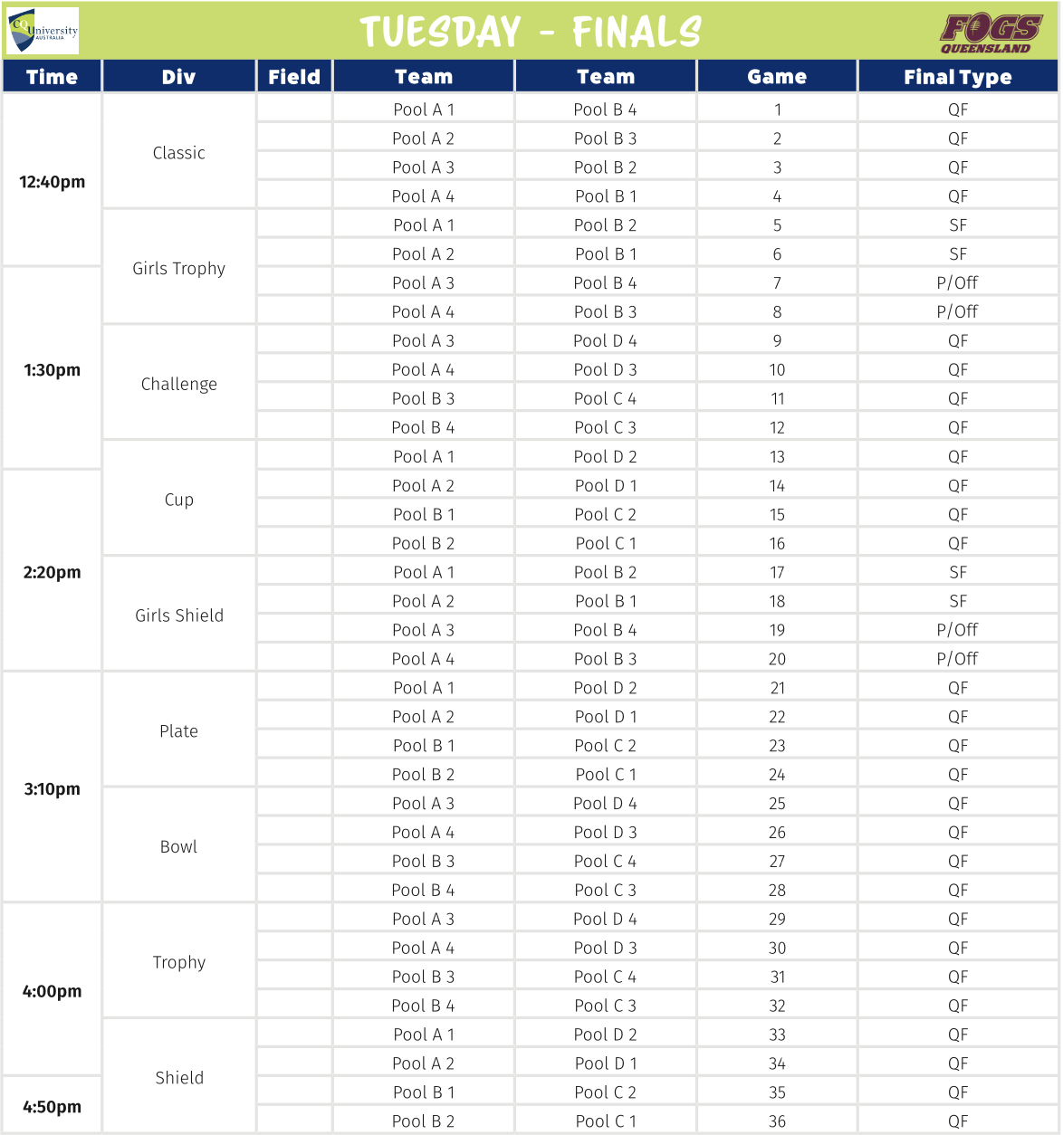 2025 Draw - Tuesday PM